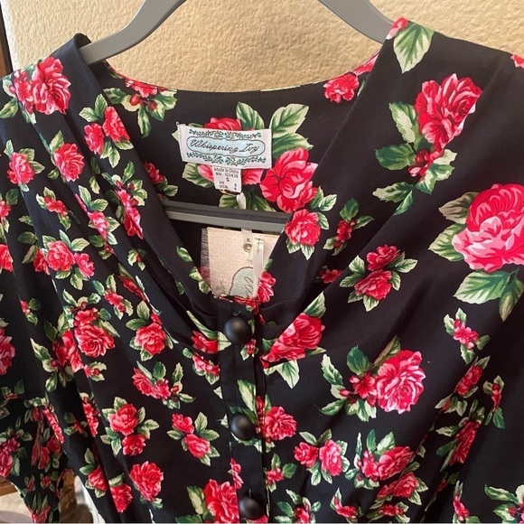 NWT~WHISPERING IVY Women Retro Floral Button Front Tie Waist Midi Dress Size 4 - Picture 4 of 9
